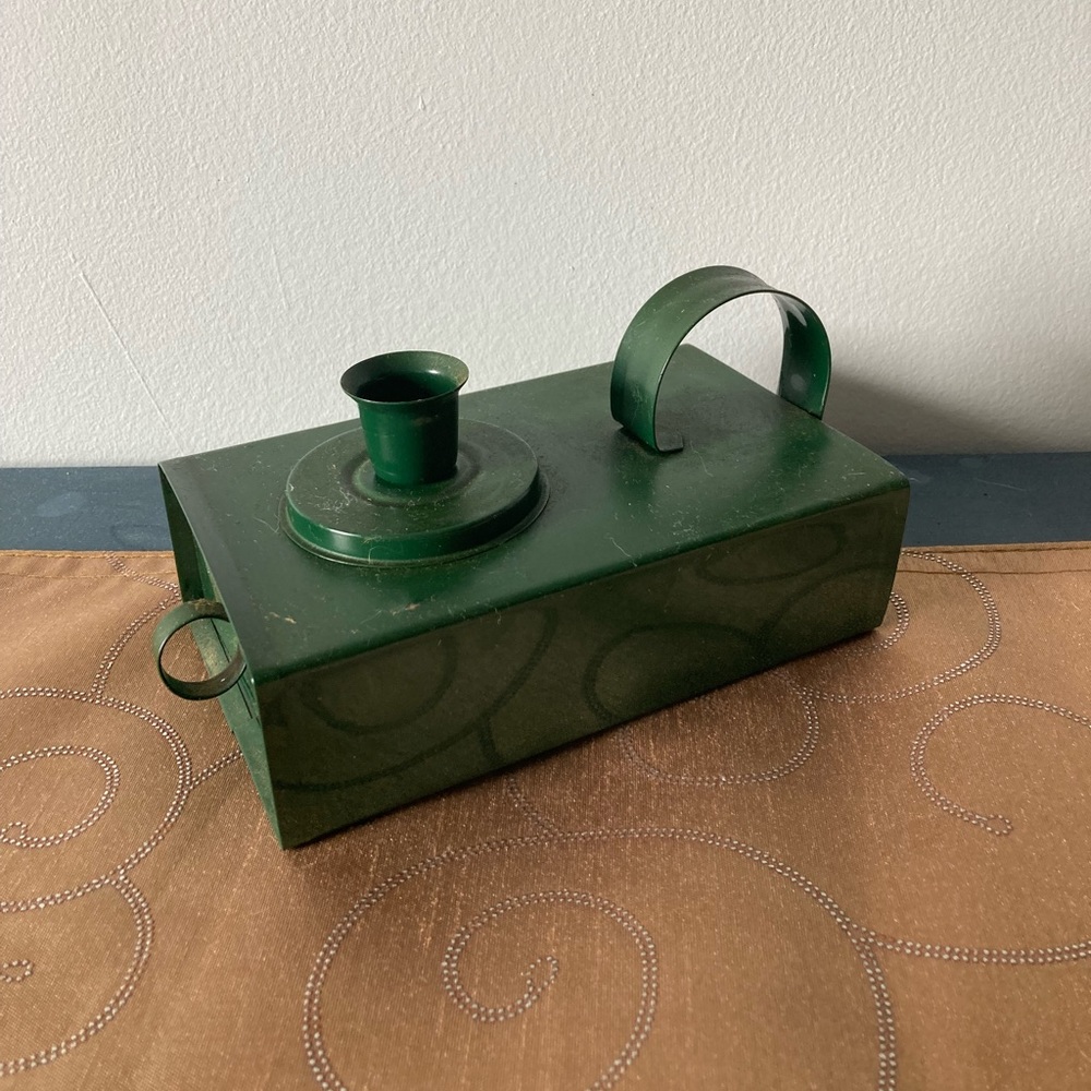 Vintage metal candle holder with storage